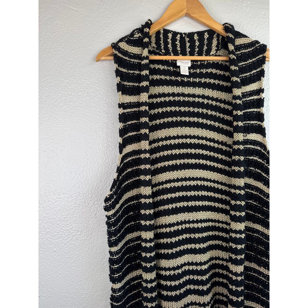 Chico's Black and Gold Striped Knit Duster Vest Sz.2